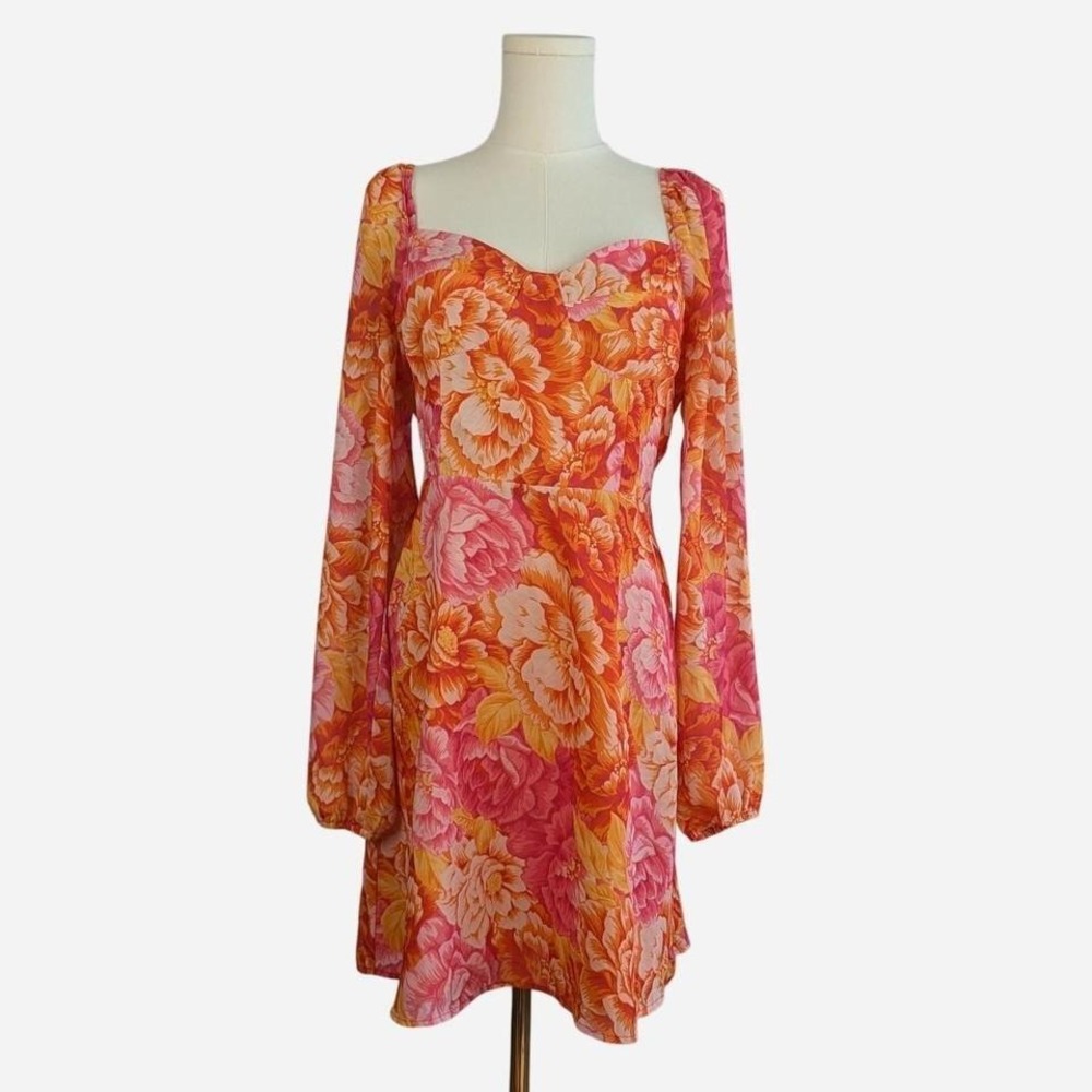 Steve Madden Nicole Peony Smocked Back Floral Sweetheart Mini Dress - Size 8